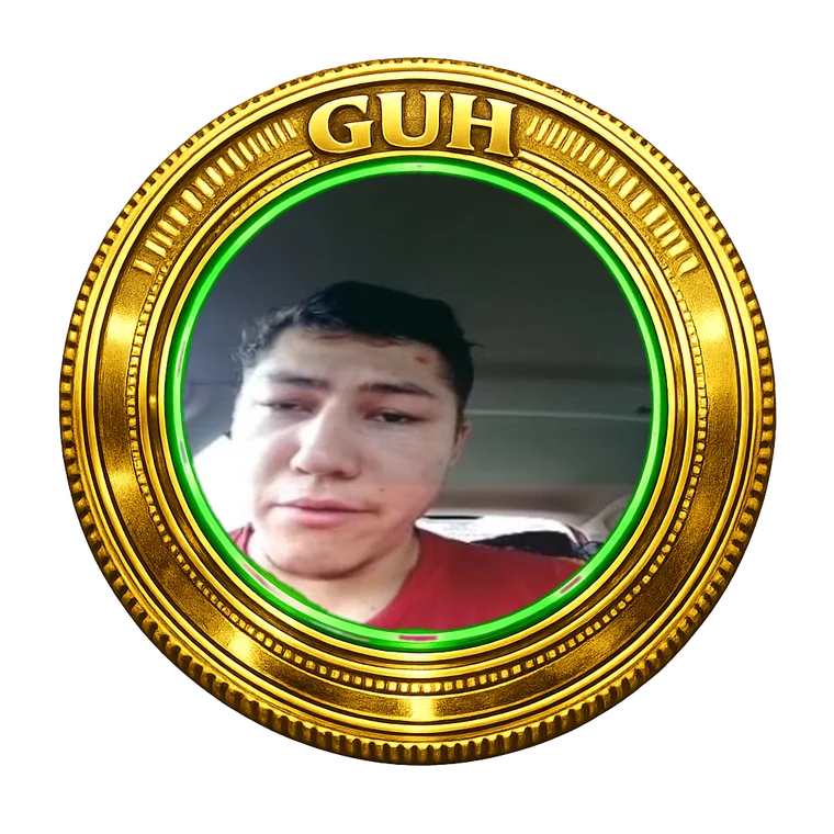 Gold GUH coin with the real GUH guy’s face in the center